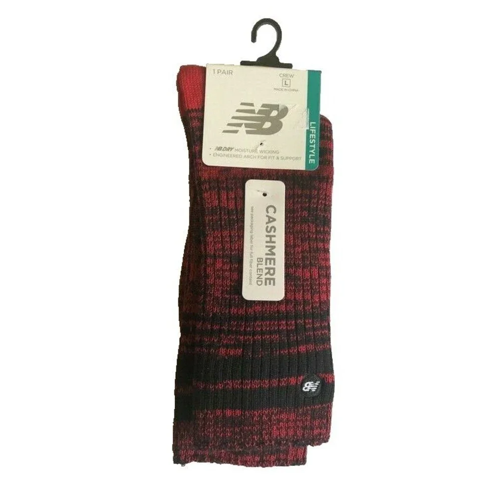 New Balance Lifestyle Cashmere Blend Mens Socks Size L 9-12.5 Black Red